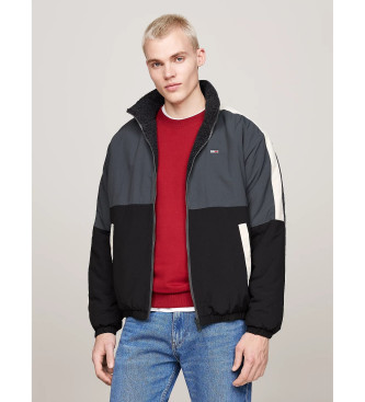 Tommy Jeans Omkeerbare jas van pluche met opvouwbare capuchon zwart