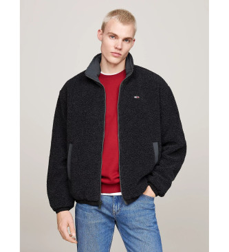 Tommy Jeans Reversible plush fabric jacket with foldable hood black