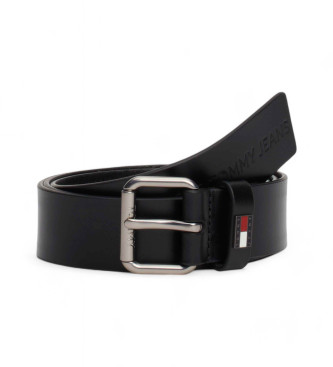 Tommy Jeans Leren riem met zwarte rolgesp