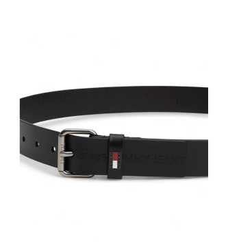 Tommy Jeans Leren riem met zwarte rolgesp