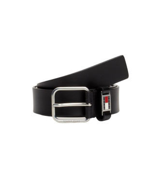 Tommy Jeans Leather belt with buckle badge black