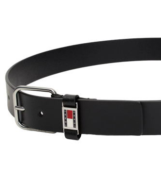 Tommy Jeans Leather belt with buckle badge black