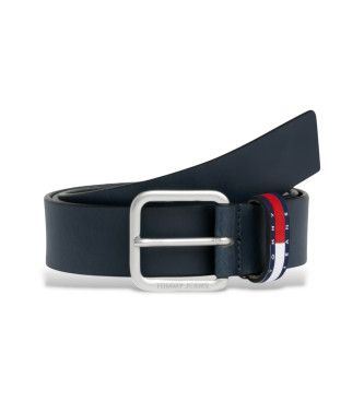 Tommy Jeans Leather belt with navy leather belt loop patch