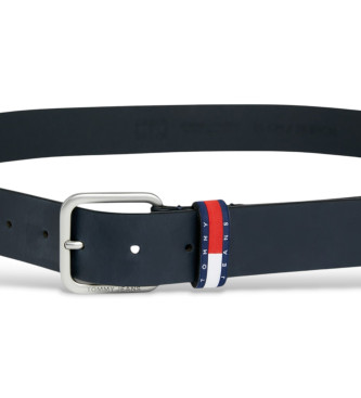 Tommy Jeans Leather belt with navy leather belt loop patch