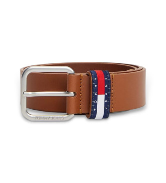 Tommy Jeans Leather belt with brown leather belt loop patch