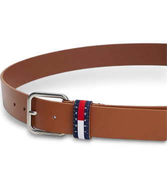 Tommy Jeans Leather belt with brown leather belt loop patch