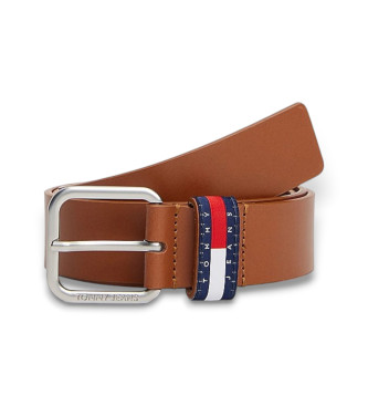 Tommy Jeans Leather belt with brown leather belt loop patch