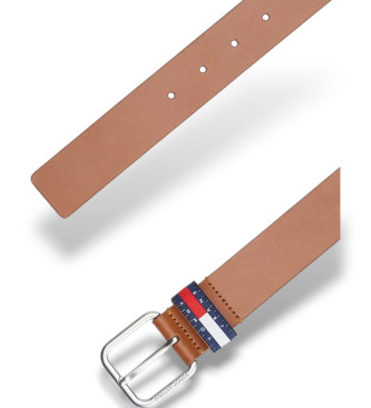 Tommy Jeans Leather belt with brown leather belt loop patch