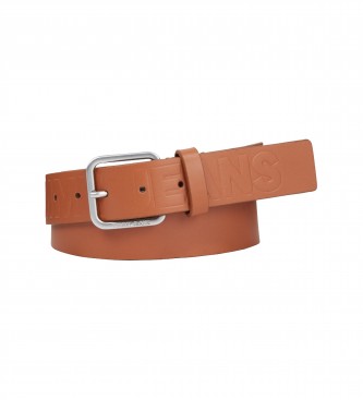 Tommy Jeans Finley Essential embossed leather belt brown
