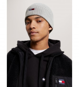 Tommy Jeans Stretch knitted hat with grey embroidered logo