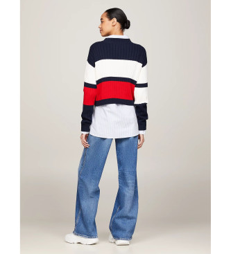 Tommy Jeans Cropped blokfarvet trje med hvid lap, navy