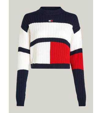 Tommy Jeans Cropped block-coloured jumper with white patch, navy