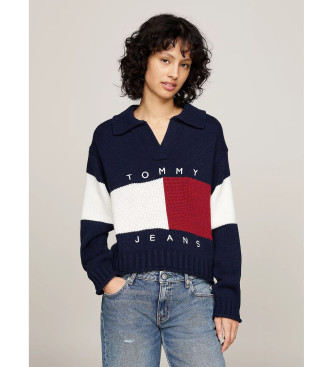 Tommy Jeans Pullover aus Wollmischung mit marineblauem Rugby-Kragen