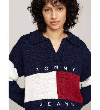 Tommy Jeans Pullover aus Wollmischung mit marineblauem Rugby-Kragen