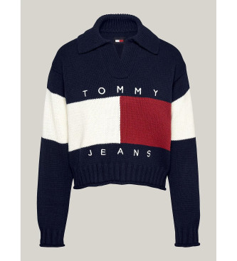 Tommy Jeans Pullover aus Wollmischung mit marineblauem Rugby-Kragen