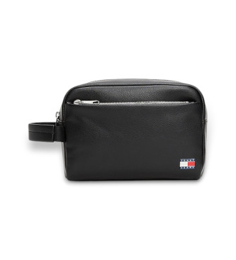 Tommy Jeans Borsa da toilette Heritage Leather Badge nera