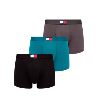 Tommy Jeans Conjunto de 3 cuecas Trunk Essential Heritage preto, verde e roxo