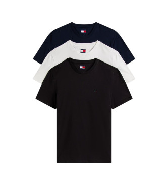 Tommy Jeans Set de 3 camisetas extraslim con logo negro, marino, blanco
