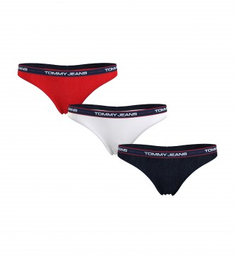 Tommy Jeans Pack of 3 red, white, navy thongs 