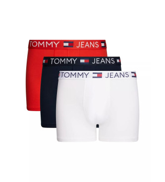 Tommy Jeans Zestaw trzech bokserek z logo: biały, granatowy, czerwony