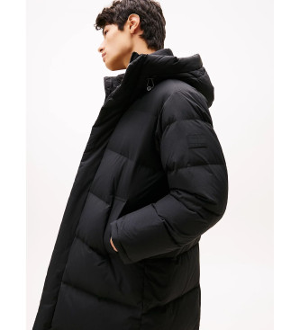 Tommy Jeans Casaco comprido acolchoado com capuz preto