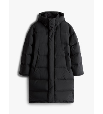 Tommy Jeans Casaco comprido acolchoado com capuz preto