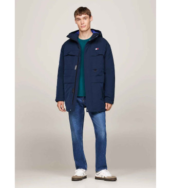 Tommy Jeans Parka i lrred med navyfarvet dunfyld