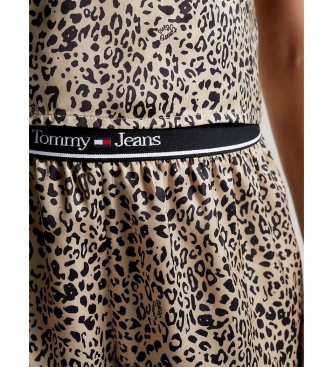 Tommy Jeans Esencialne pižamske hlače s satenastim potiskom v bež barvi