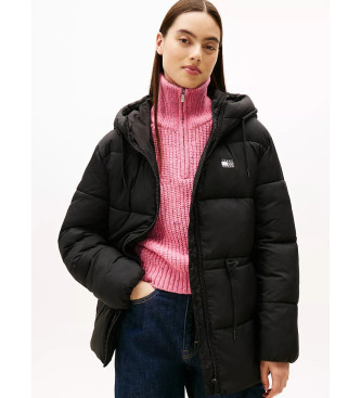 Tommy Jeans Giacca imbottita midi con cappuccio nera