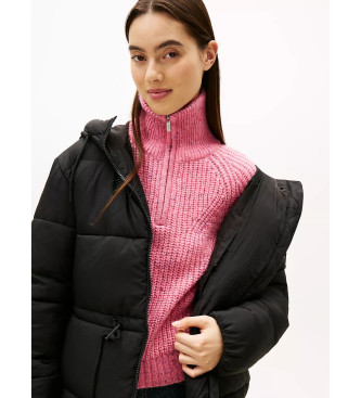 Tommy Jeans Giacca imbottita midi con cappuccio nera