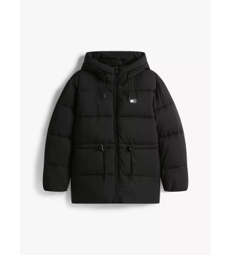 Tommy Jeans Giacca imbottita midi con cappuccio nera