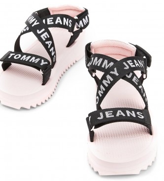Tommy Jeans Plateausandalen mit geflochtenen Riemen, schwarz, rosa