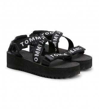 Tommy Jeans Platform sandals with braided straps black