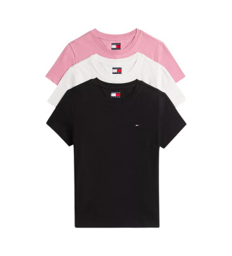 Tommy Jeans Lot de trois T-shirts rose, blanc, noir