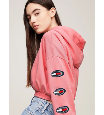 Tommy Jeans Felpa cropped con logo Archive rosa