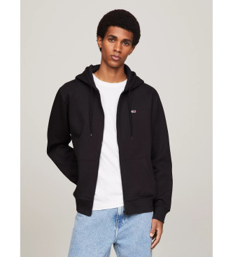 Tommy Jeans Sweat en pur coton polaire avec capuche et fermeture clair noir