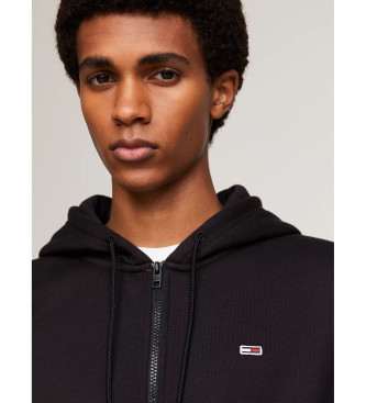 Tommy Jeans Puur katoenen fleece sweatshirt met capuchon en ritssluiting zwart