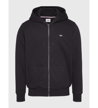 Tommy Jeans Fleece-sweatshirt i ren bomuld med htte og lynls, sort