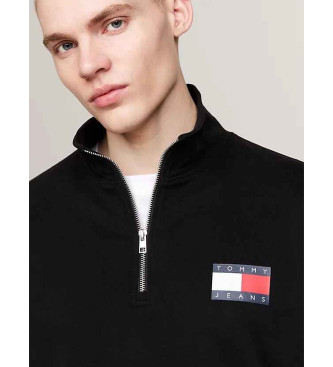 Tommy Jeans Mikina s polovičnim zapenjanjem s črnim logotipom