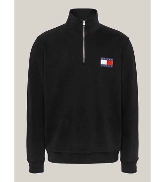 Tommy Jeans Sweatshirt med halv lynls og sort logo