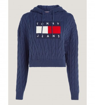 Tommy Jeans Navy hooded knitted sweatshirt with braided knitted hood