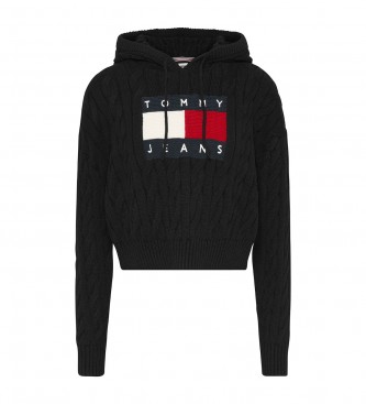 Tommy Jeans Braided knit sweatshirt with hood black