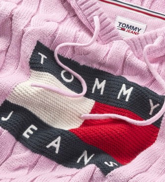 Tommy Jeans Braided knitted sweatshirt with hood pink