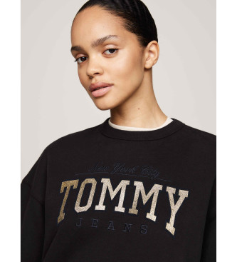 Tommy Jeans Luźna bluza z brokatowym logo, czarna