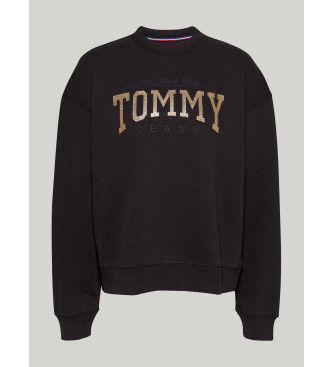 Tommy Jeans Luźna bluza z brokatowym logo, czarna