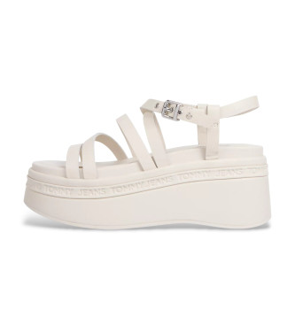 Tommy Jeans Wedgy beige sandalen met riempjes