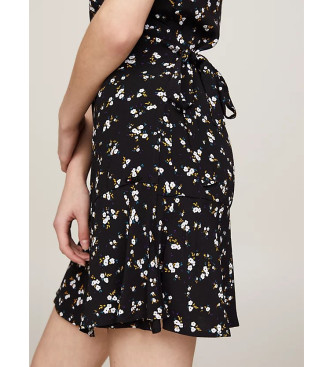 Tommy Jeans Kurzes schwarzes Crossover-Kleid mit Blumendruck