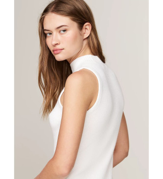 Tommy Jeans Vestido corto de punto sin mangas blanco