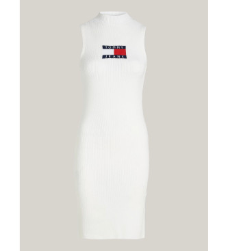 Tommy Jeans Vestido corto de punto sin mangas blanco