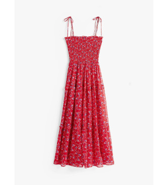 Tommy Jeans Vestido largo cruzado de gasa floral rojo